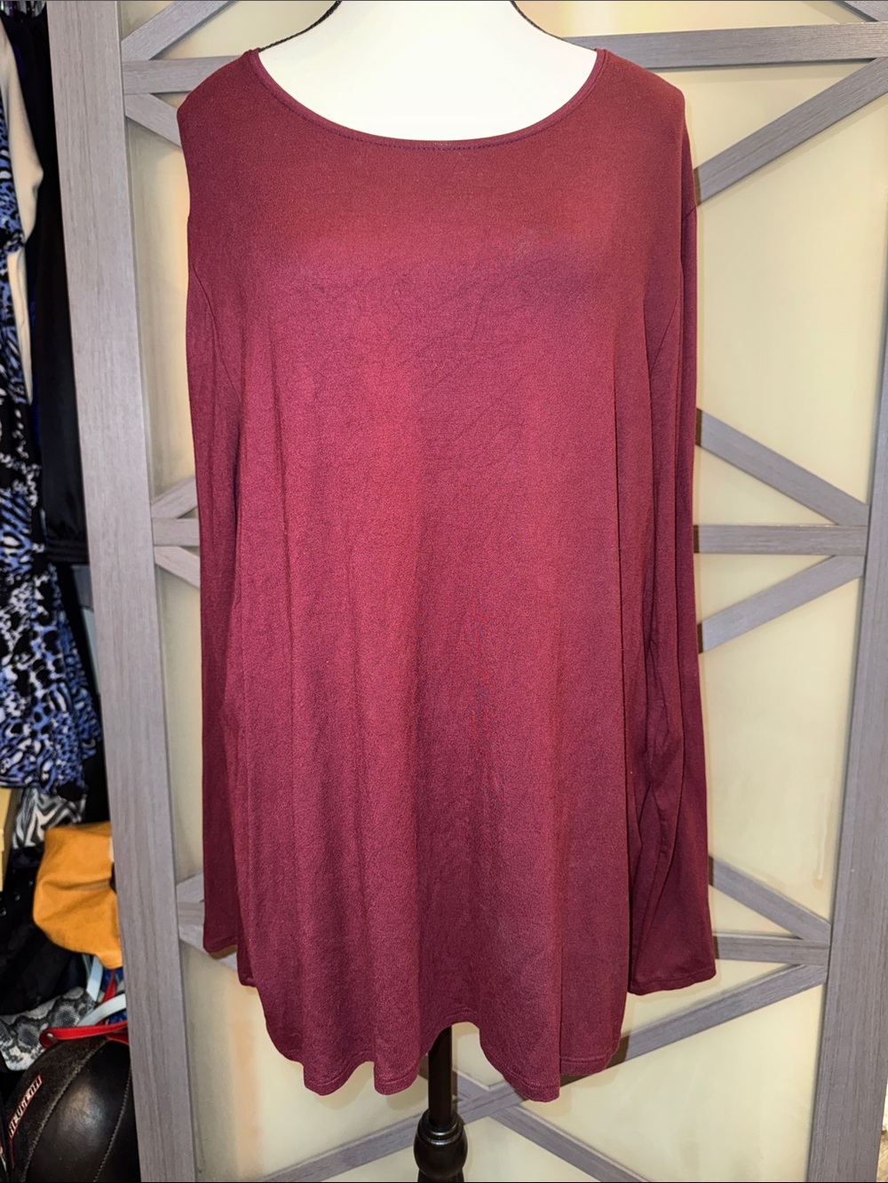 Chico's Ultimate Tee Size 4 XXL Burgundy Swing Tunic Long Sleeve Stretch